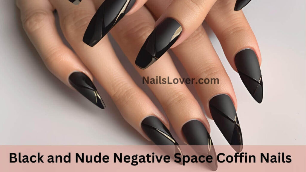 Black and Nude Negative Space Coffin Nails