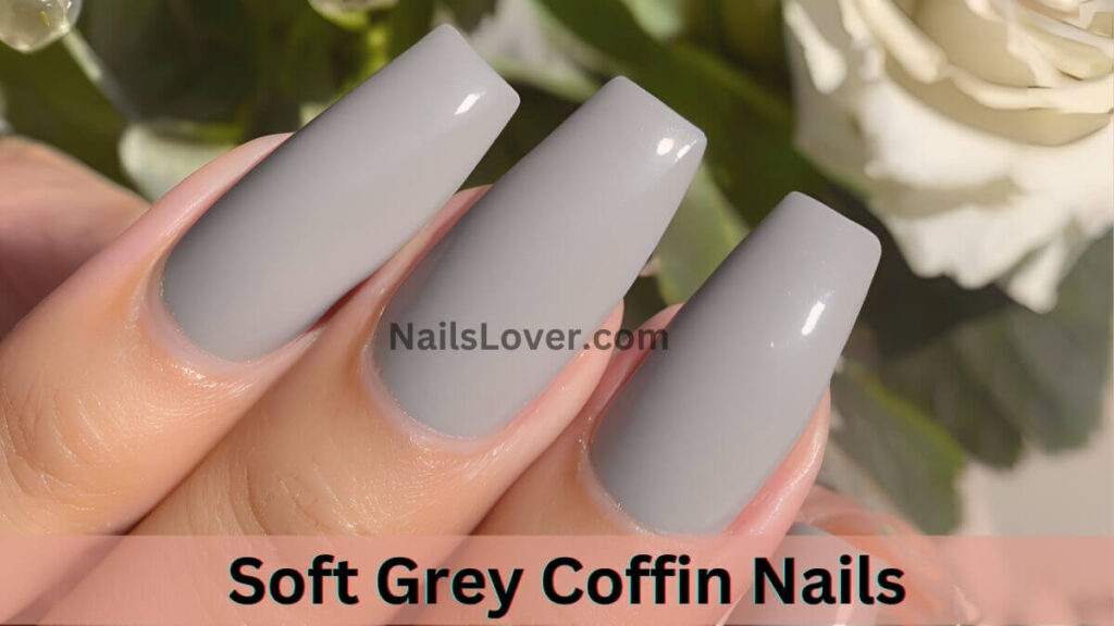 Soft Grey Coffin Nails