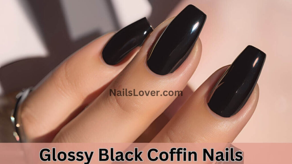 Glossy Black Coffin Nails