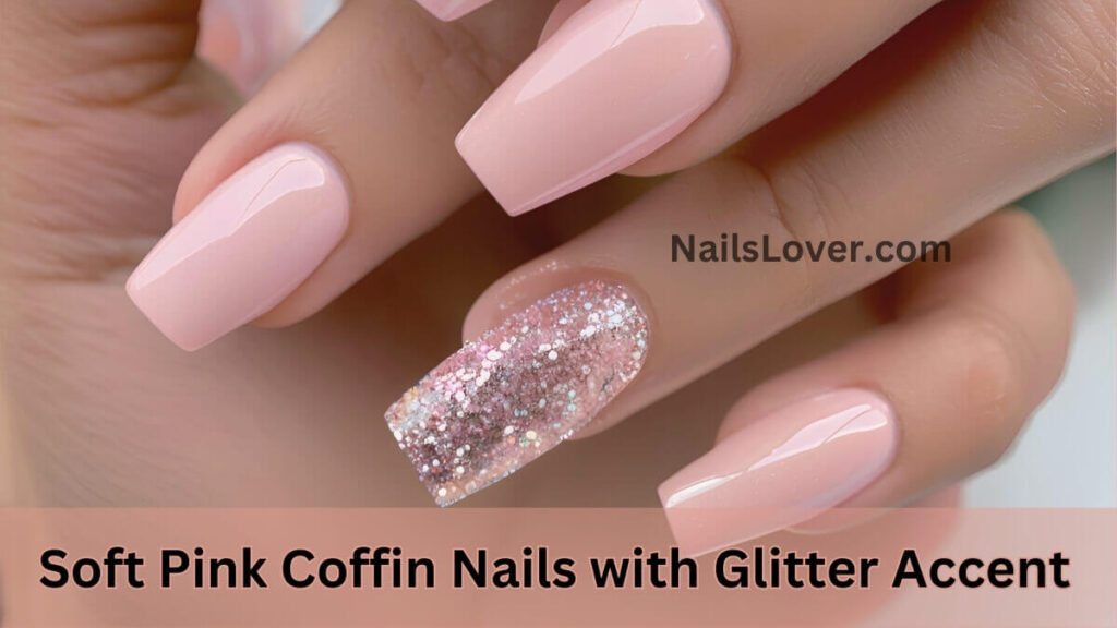 Soft Pink Coffin Nails with Glitter Accent