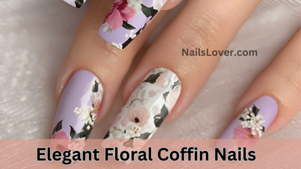 Elegant Floral Coffin Nails