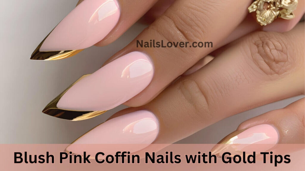 Blush Pink Coffin Nails with Gold Tips