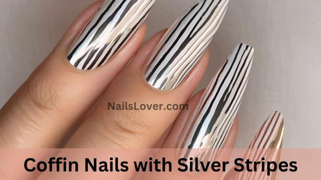 Coffin Nails with Silver Stripes