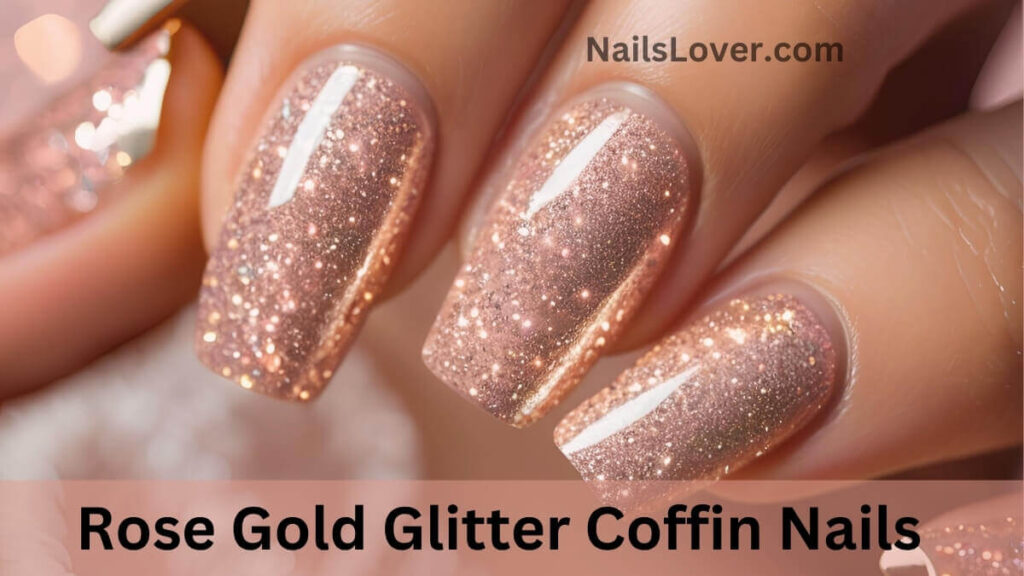 Rose Gold Glitter Coffin Nails