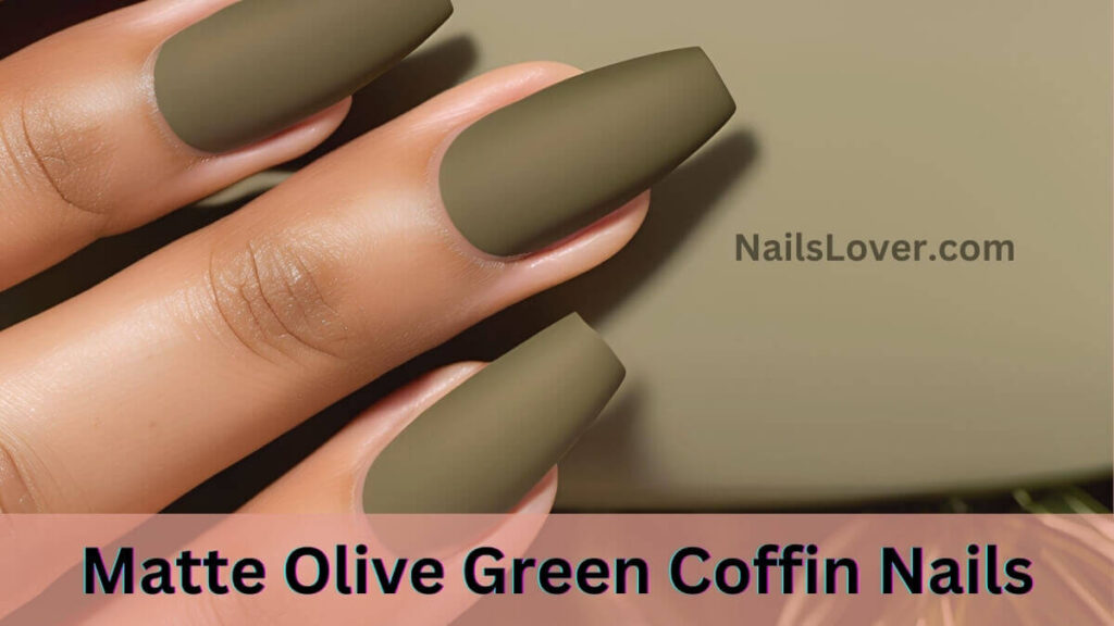 Matte Olive Green Coffin Nails