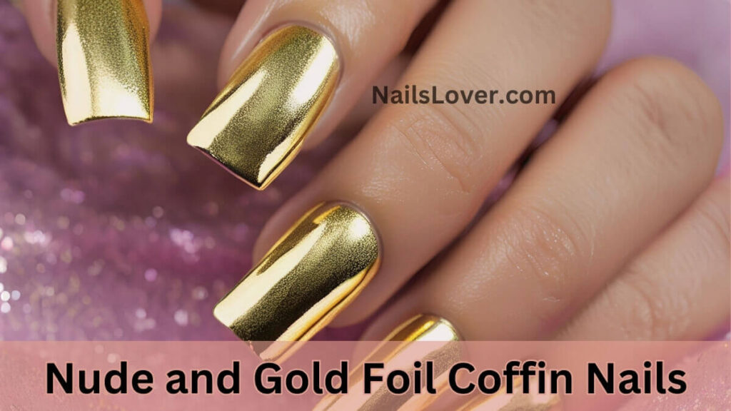 Nude and Gold Foil Coffin Nails