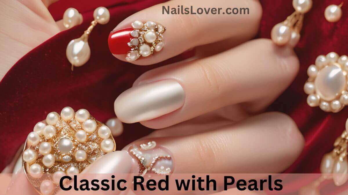 Red Nails with Pearls