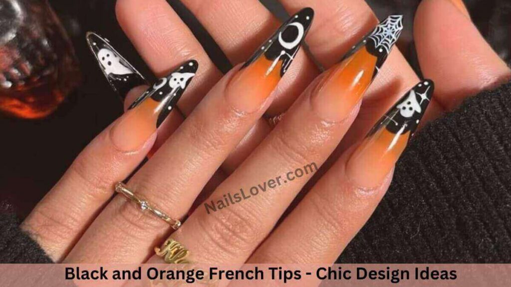 Black and Orange French Tips Chic Design Ideas