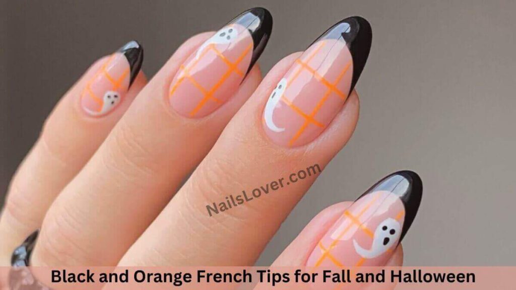 Black and Orange French Tips for Fall and Halloween