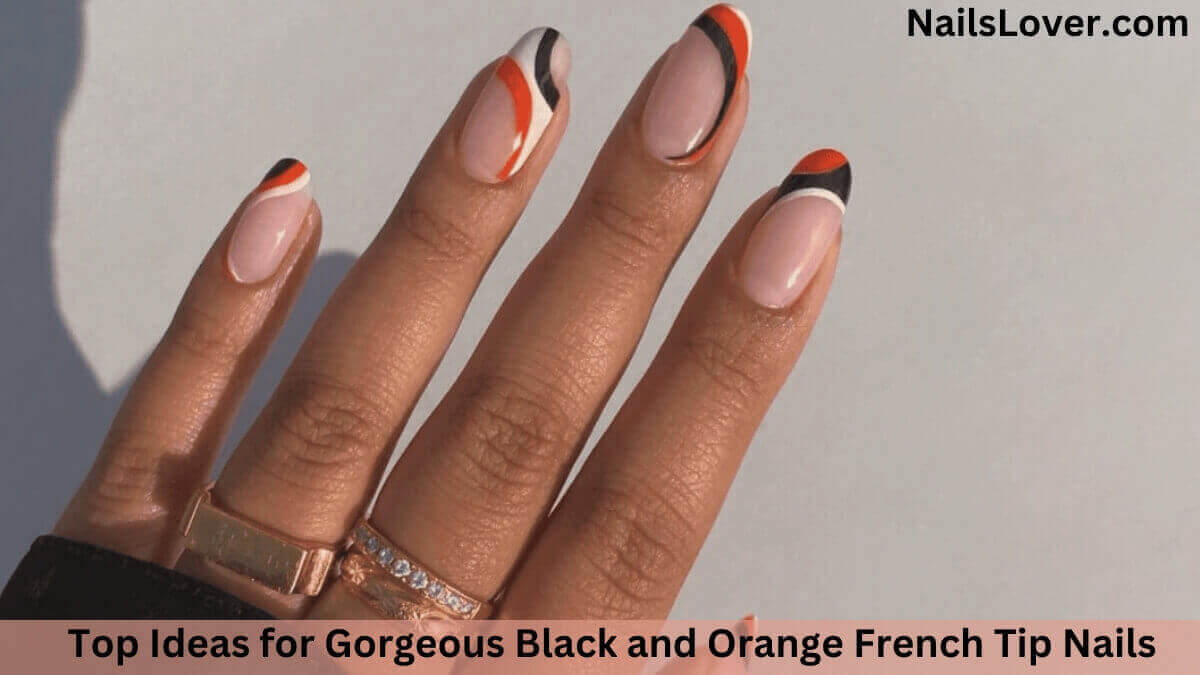 black and orange french tip nails