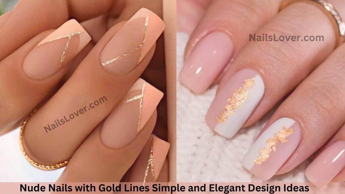 nude nails with gold lines