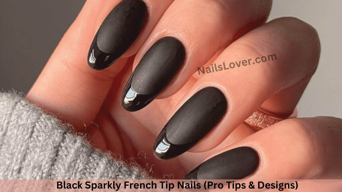 black sparkly french tip nails