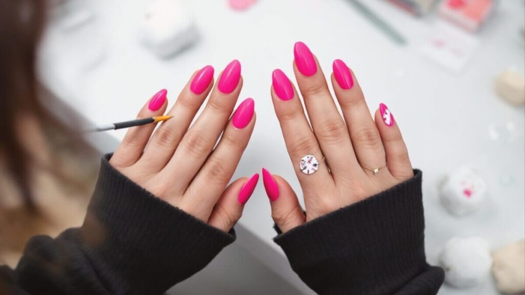 diy pink acrylic nails at home