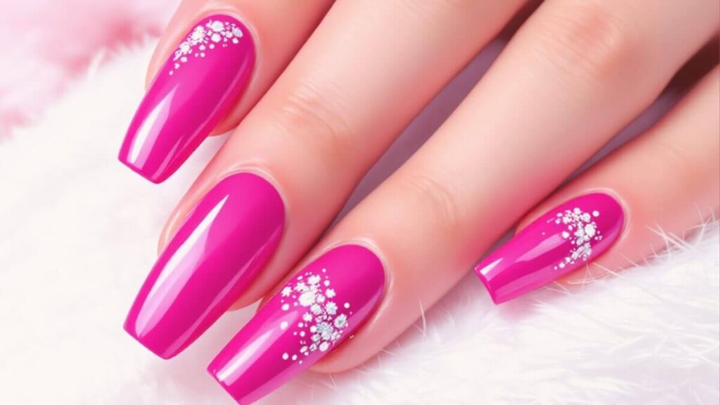 hot pink acrylic nails