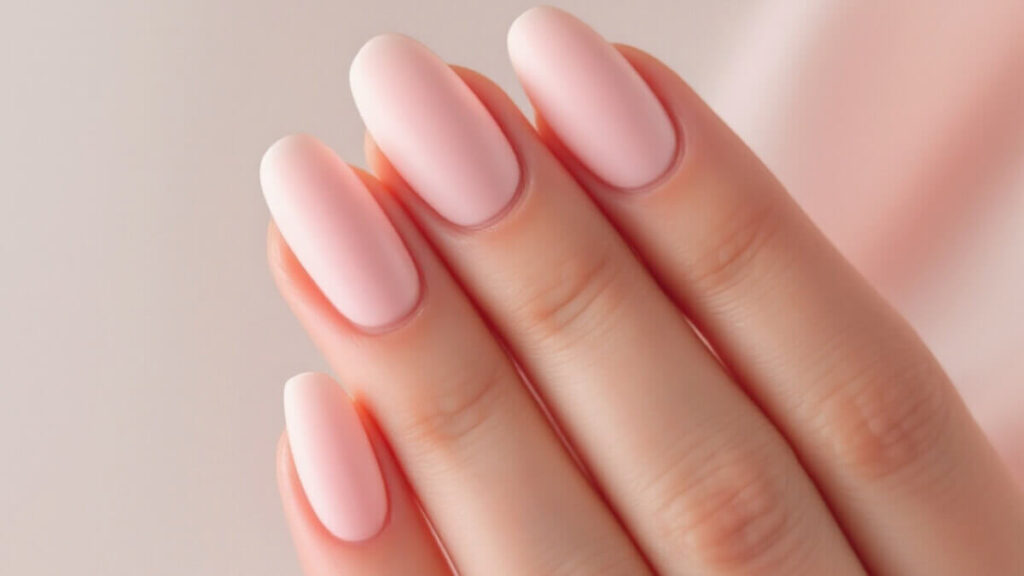 soft pink and matte acrylic nails