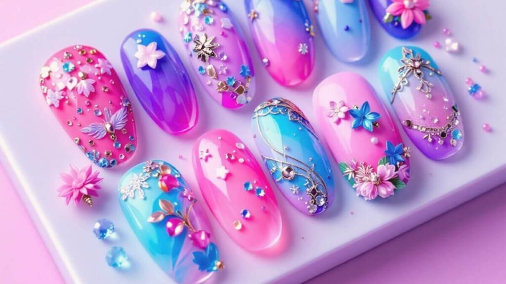 trendy acrylic nails with accessories