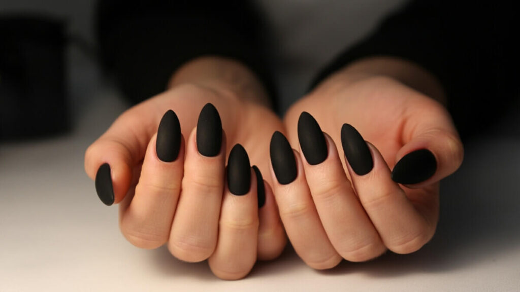 Matte Black Almond Nails