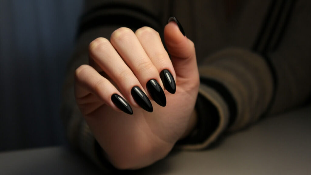 Minimalist Black Almond Nails