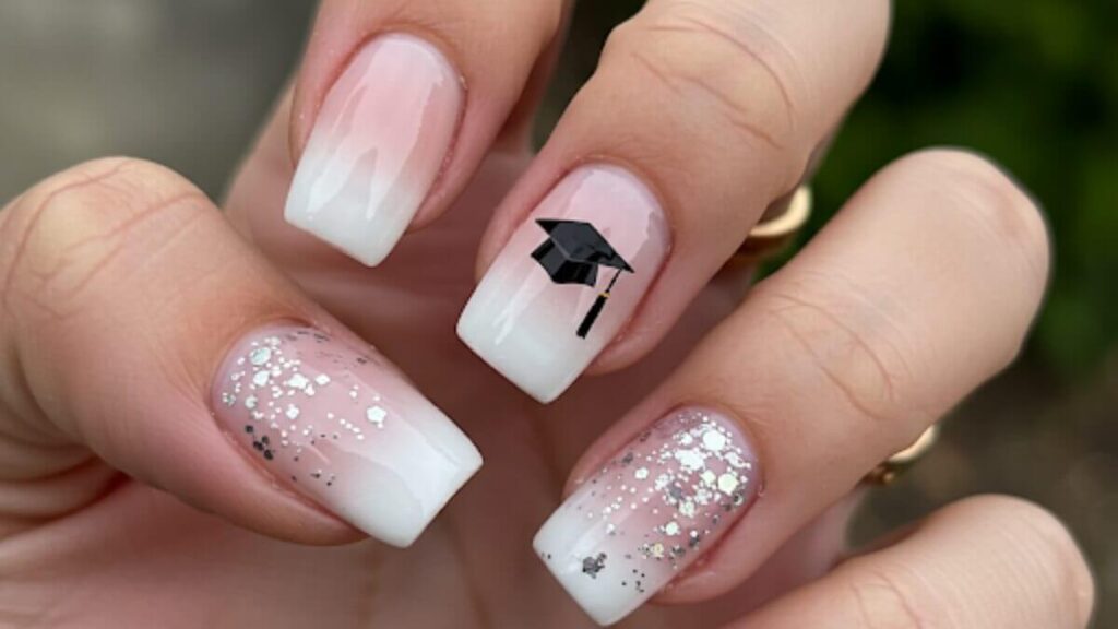 Classy graduation nails with a simple nail care routine to keep them fresh and elegant after the ceremony