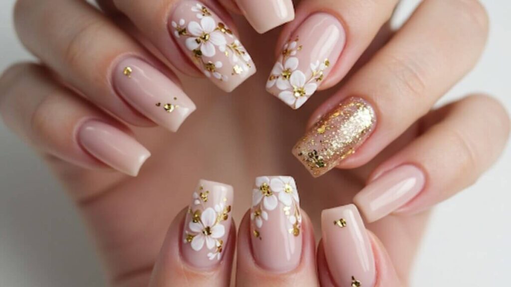 Classy graduation nails with floral patterns for a fresh and festive look, perfect for celebrating in style