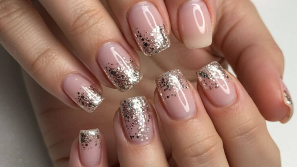 Classy graduation nails with glitter accents adding a hint of sparkle for a stylish celebration look