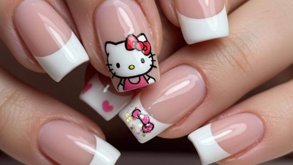 Nail Art Hello Kitty French Tip
