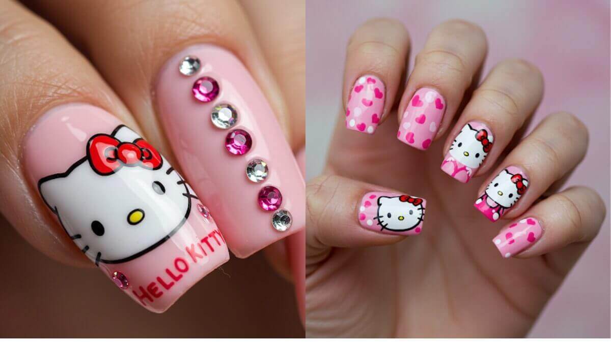 hello kitty nail inspo