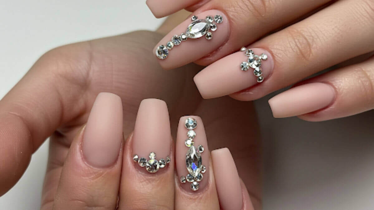 nude nails with diamonds